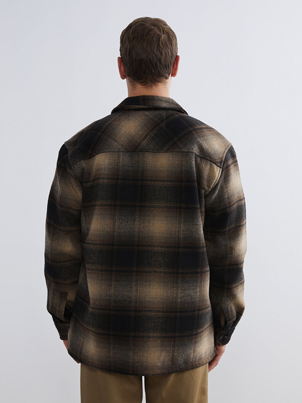 Regular Fit Wool Blend Plaid Men's Shirt Jacket-5