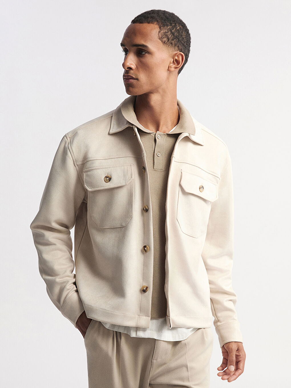Collared Neck Men's Shirt Jacket