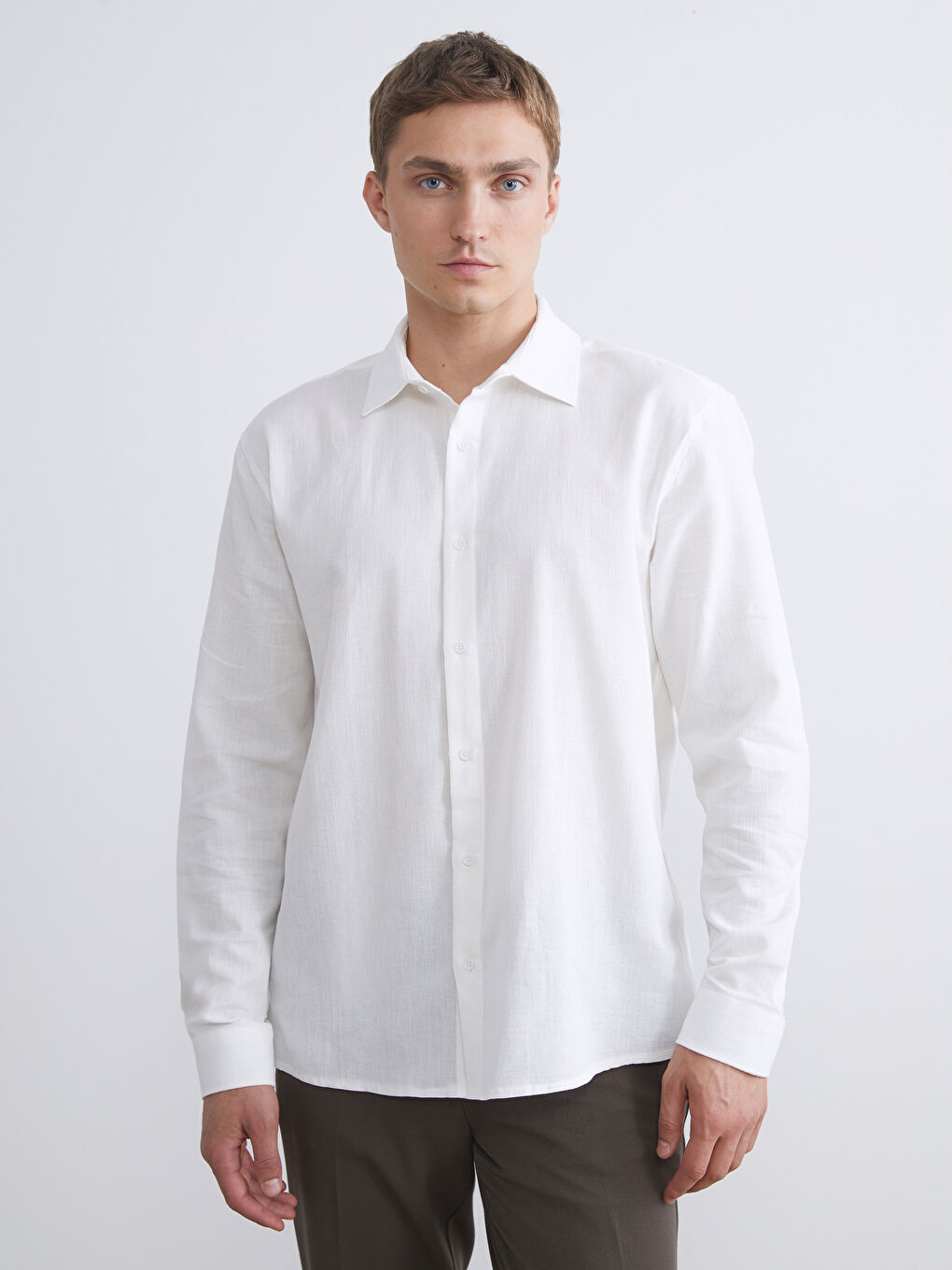 LCW Vision Regular Fit Long Sleeve Dobby Fabric Men's Shirt -W5I462Z8-R9J