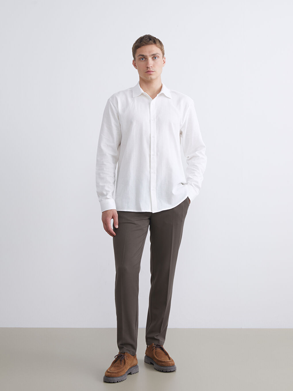 LCW Vision Regular Fit Long Sleeve Dobby Fabric Men's Shirt -W5I462Z8-R9J