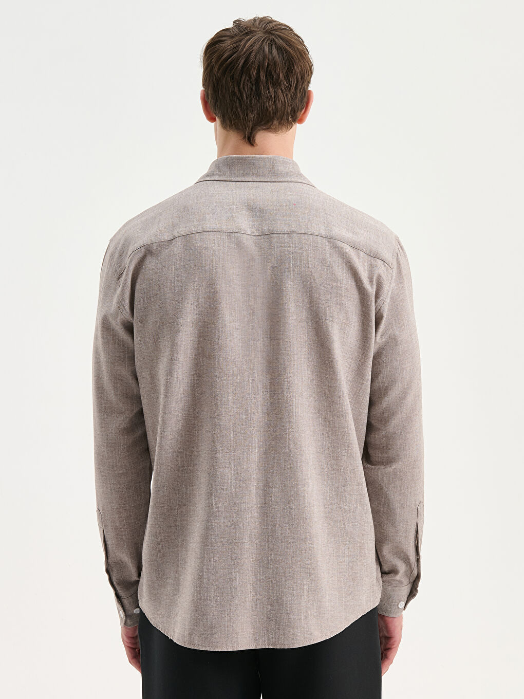 Kahverengi Regular Fit Uzun Kollu Armürlü Erkek Gömlek-2