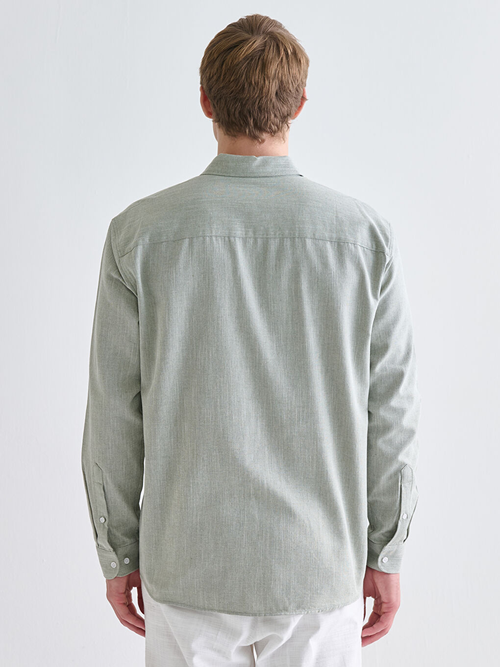 Yeşil Regular Fit Uzun Kollu Armürlü Erkek Gömlek-3