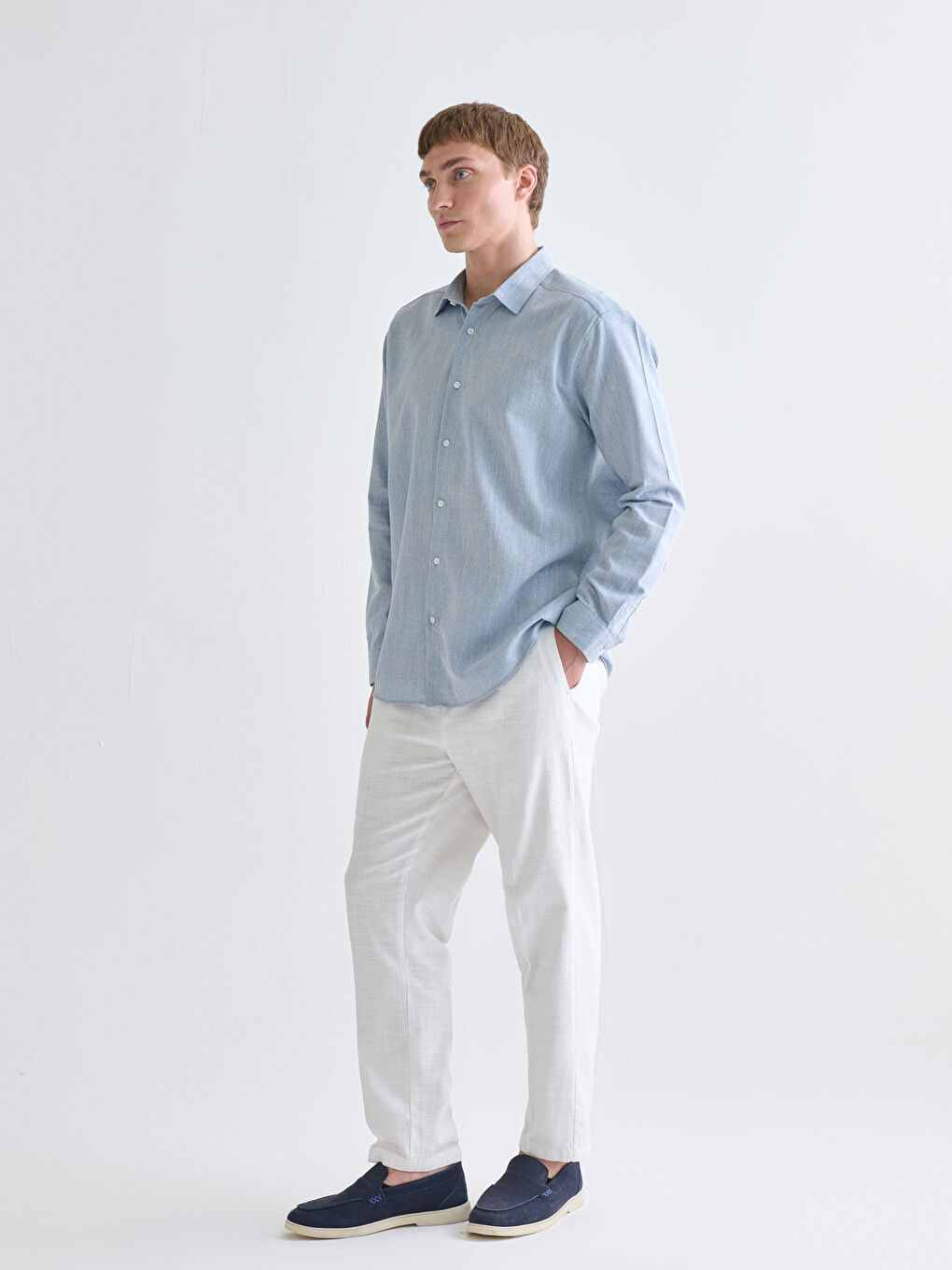 Regular Fit Long Sleeve Dobby Fabric Men's Shirt-1