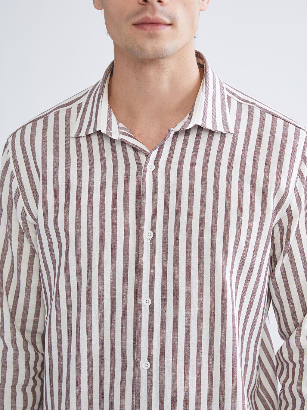 Bordo Regular Fit Uzun Kollu Çizgili Erkek Gömlek-2