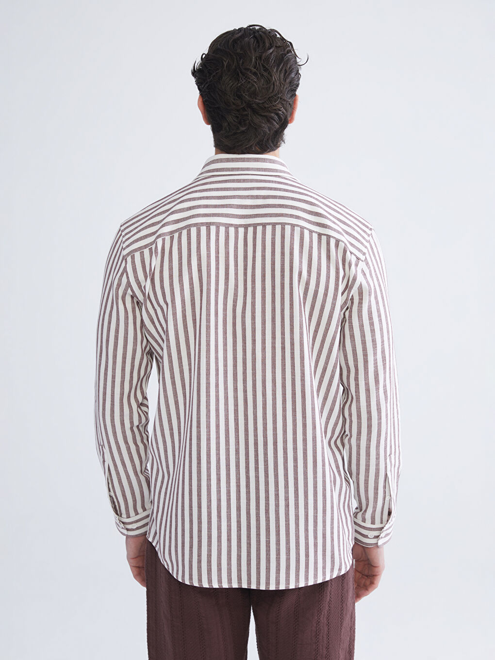 Bordo Regular Fit Uzun Kollu Çizgili Erkek Gömlek-3