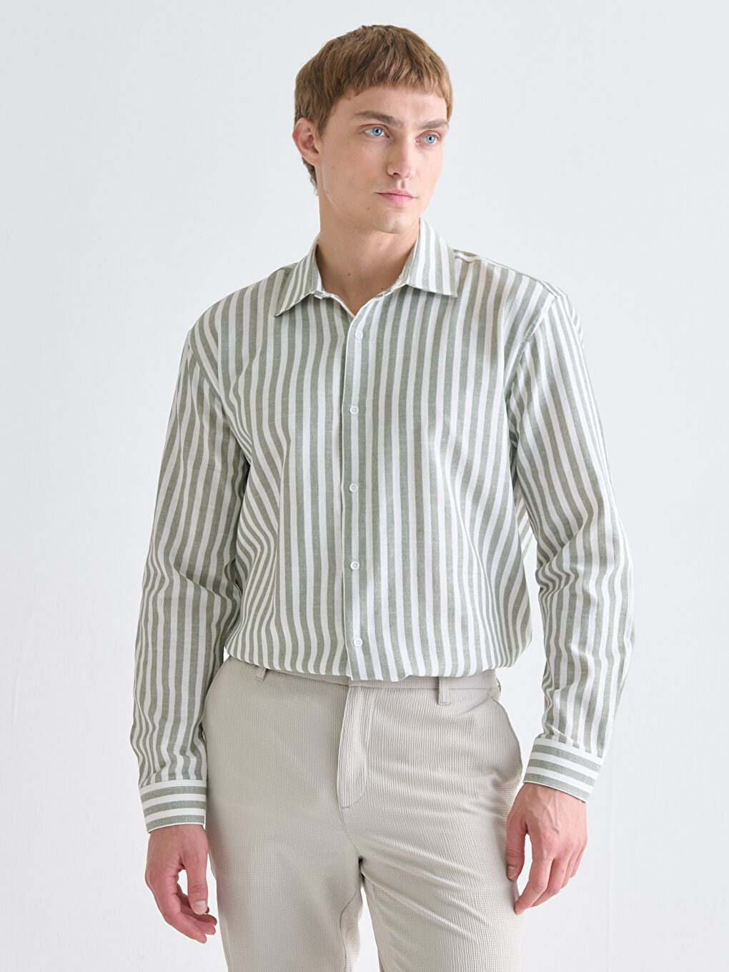 Regular Fit Long Sleeve Striped Men's Shirt