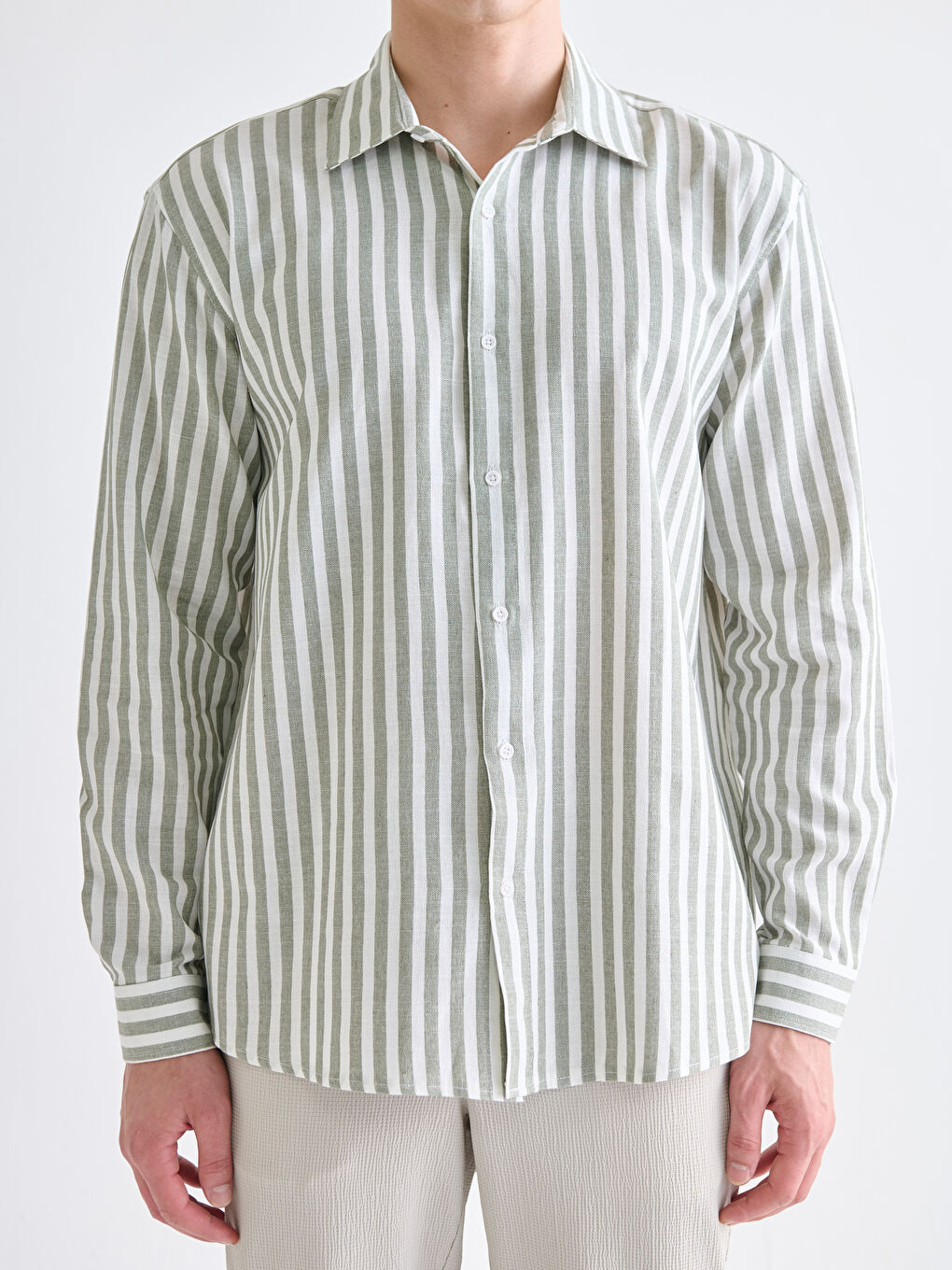 Regular Fit Long Sleeve Striped Men's Shirt-2