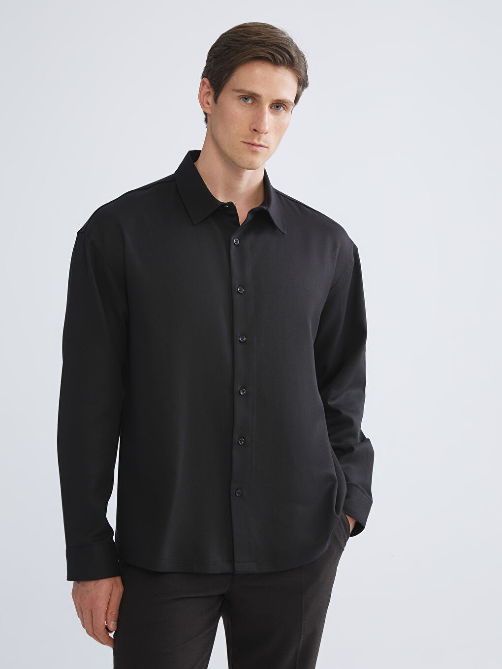 Siyah Slim Fit Uzun Kollu Erkek Gömlek