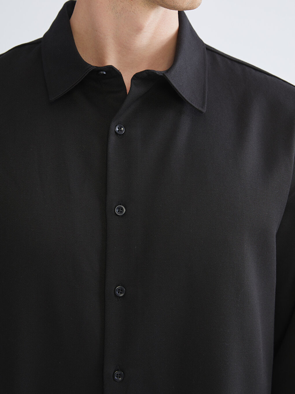 Siyah Slim Fit Uzun Kollu Erkek Gömlek-2