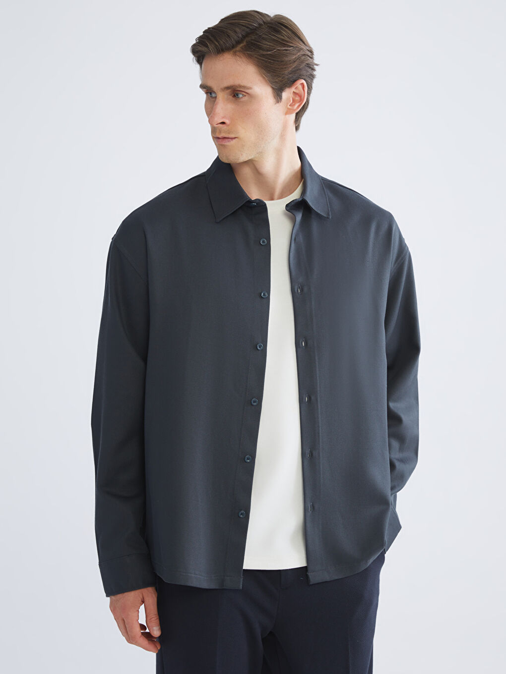 Petrol Slim Fit Uzun Kollu Erkek Gömlek