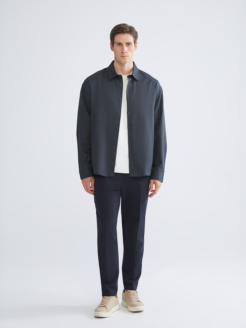 Petrol Slim Fit Uzun Kollu Erkek Gömlek-1