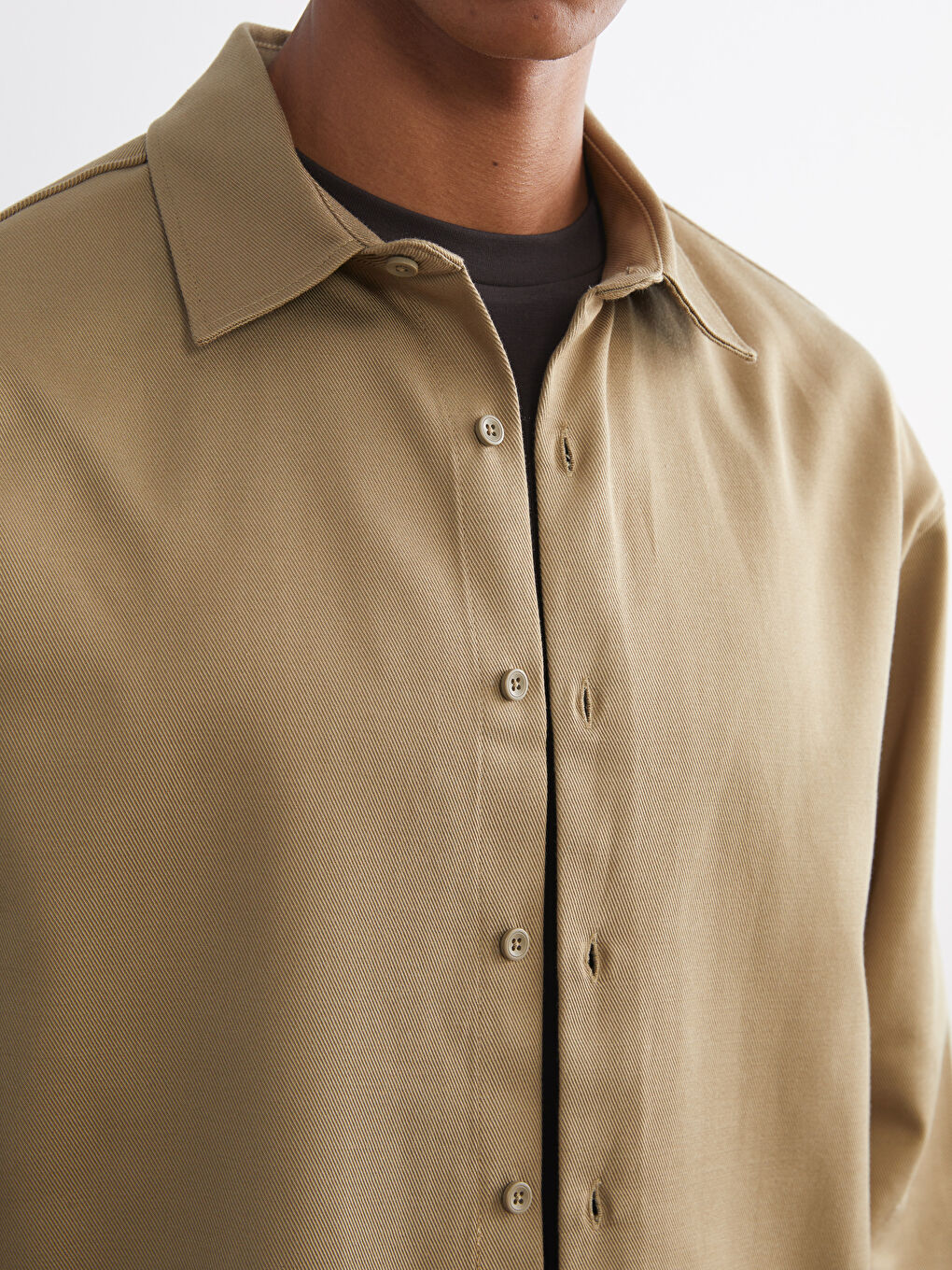 Bej Slim Fit Uzun Kollu Erkek Gömlek-2