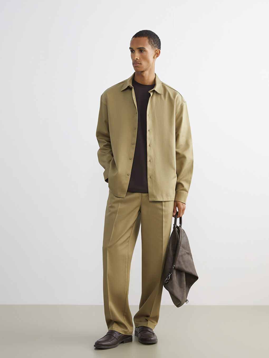 Bej Slim Fit Uzun Kollu Erkek Gömlek-1