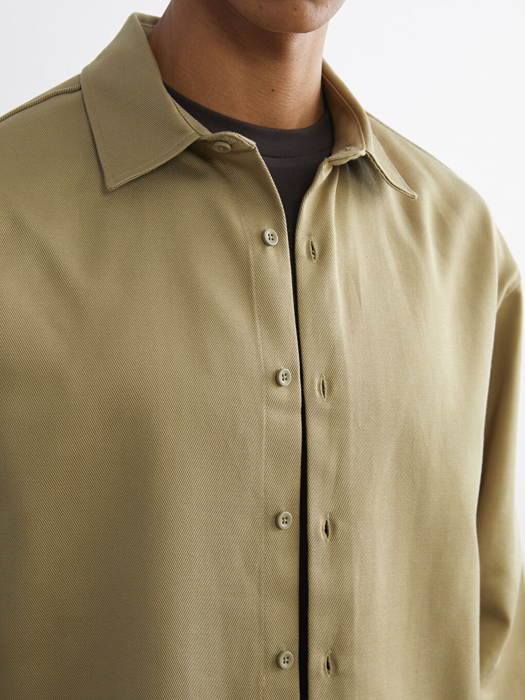 Bej Slim Fit Uzun Kollu Erkek Gömlek-2