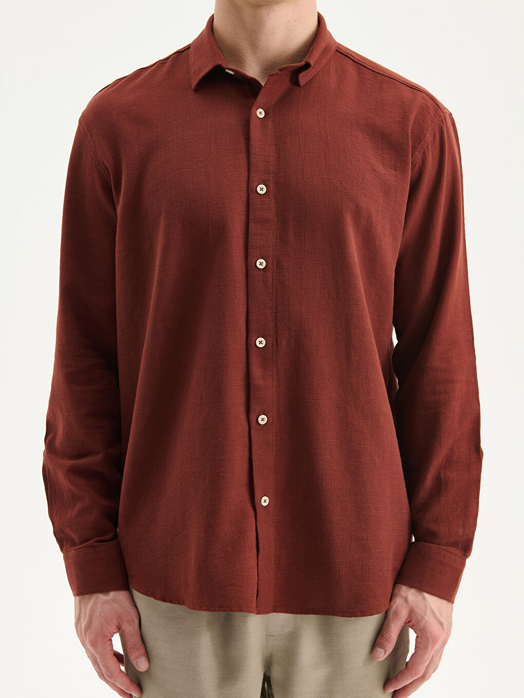 Kahverengi Regular Fit Uzun Kollu Erkek Gömlek-2