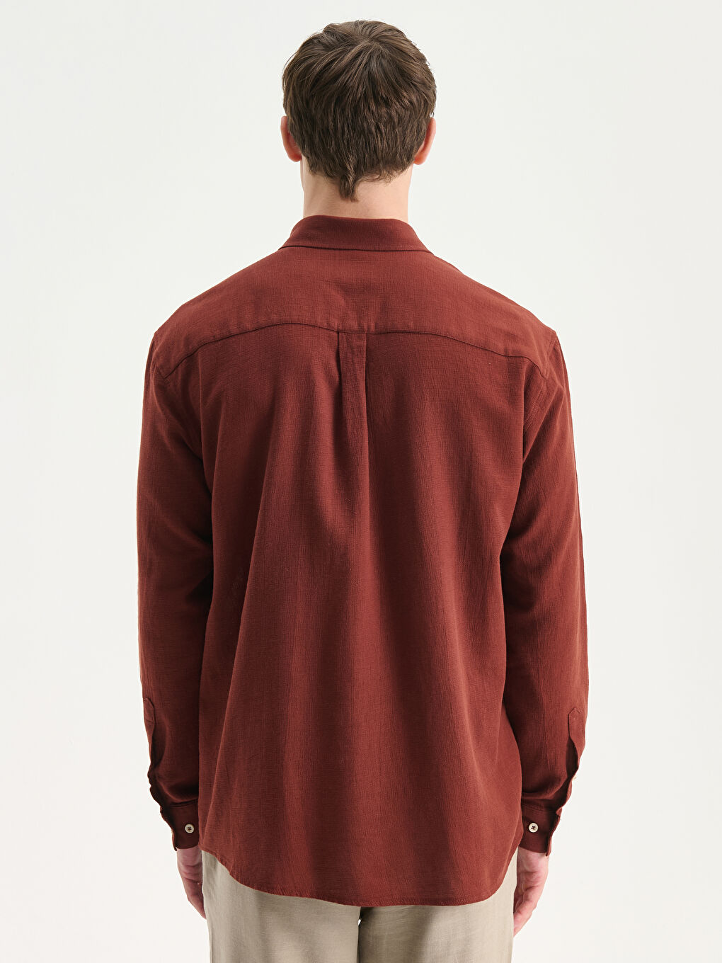 Kahverengi Regular Fit Uzun Kollu Erkek Gömlek-3
