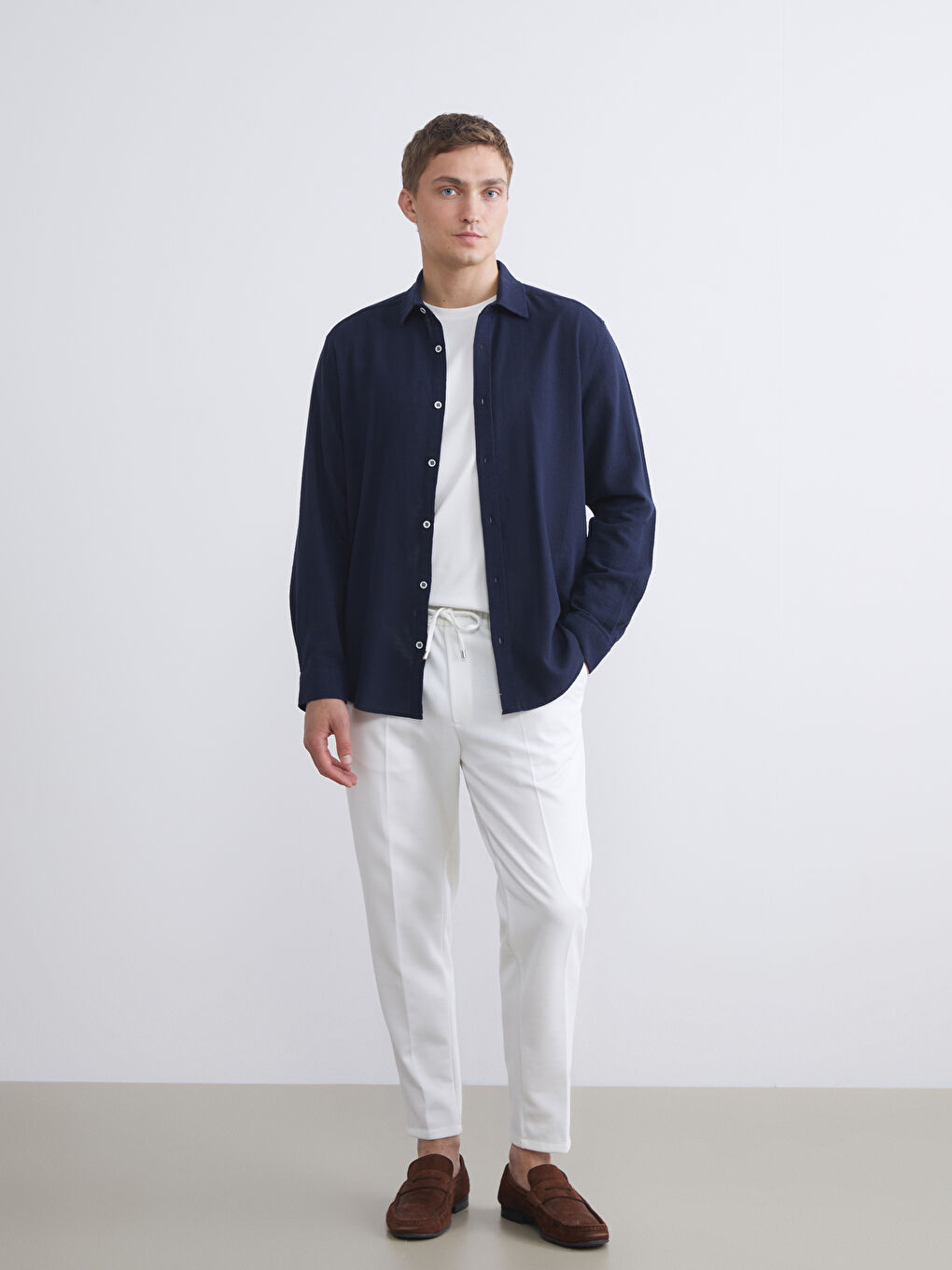 Lacivert Regular Fit Uzun Kollu Erkek Gömlek-1