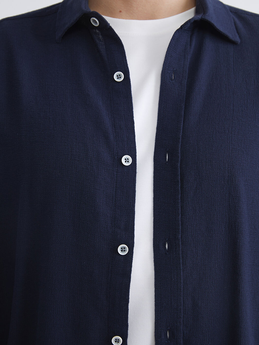 Lacivert Regular Fit Uzun Kollu Erkek Gömlek-2