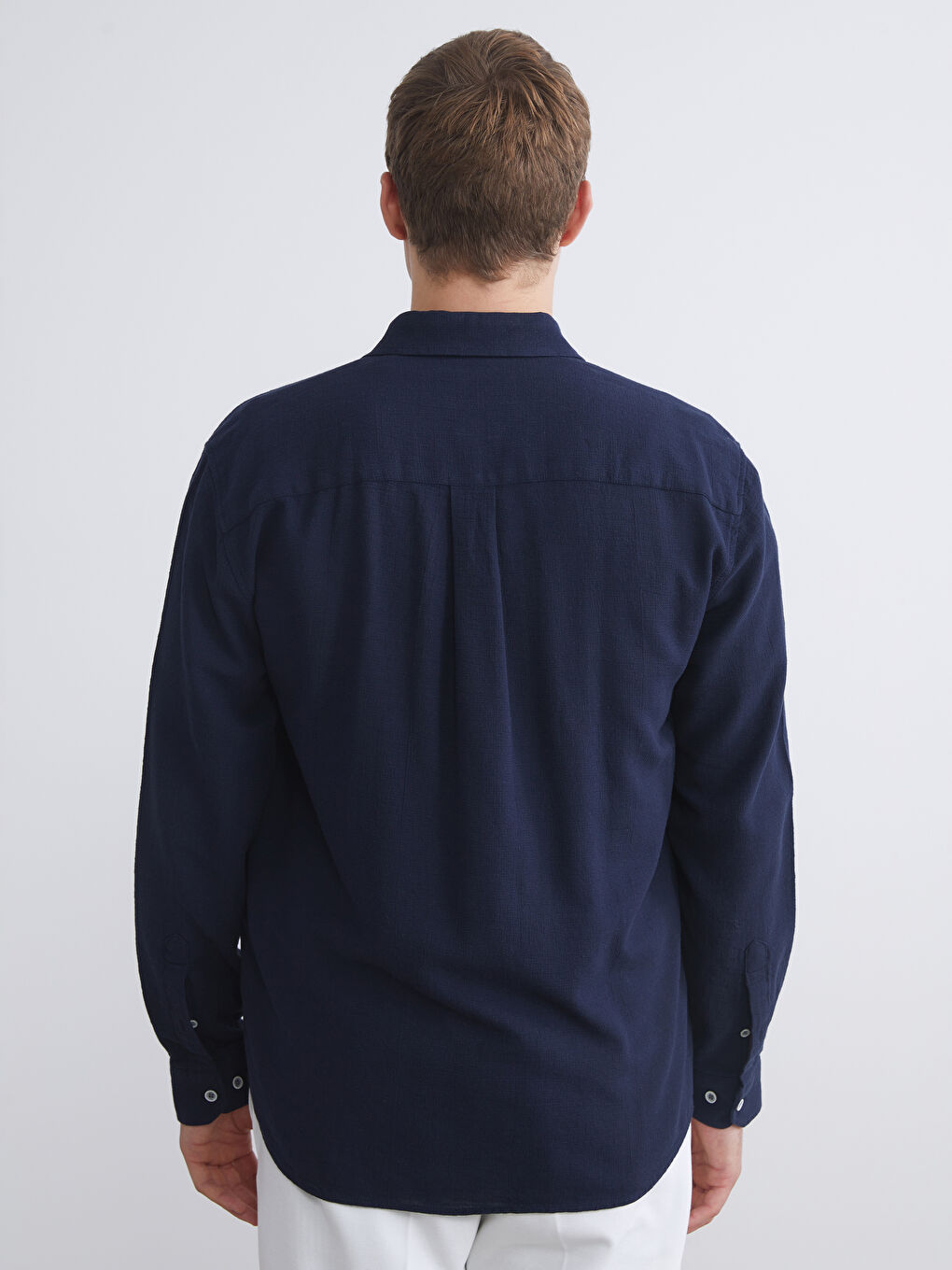 Lacivert Regular Fit Uzun Kollu Erkek Gömlek-3