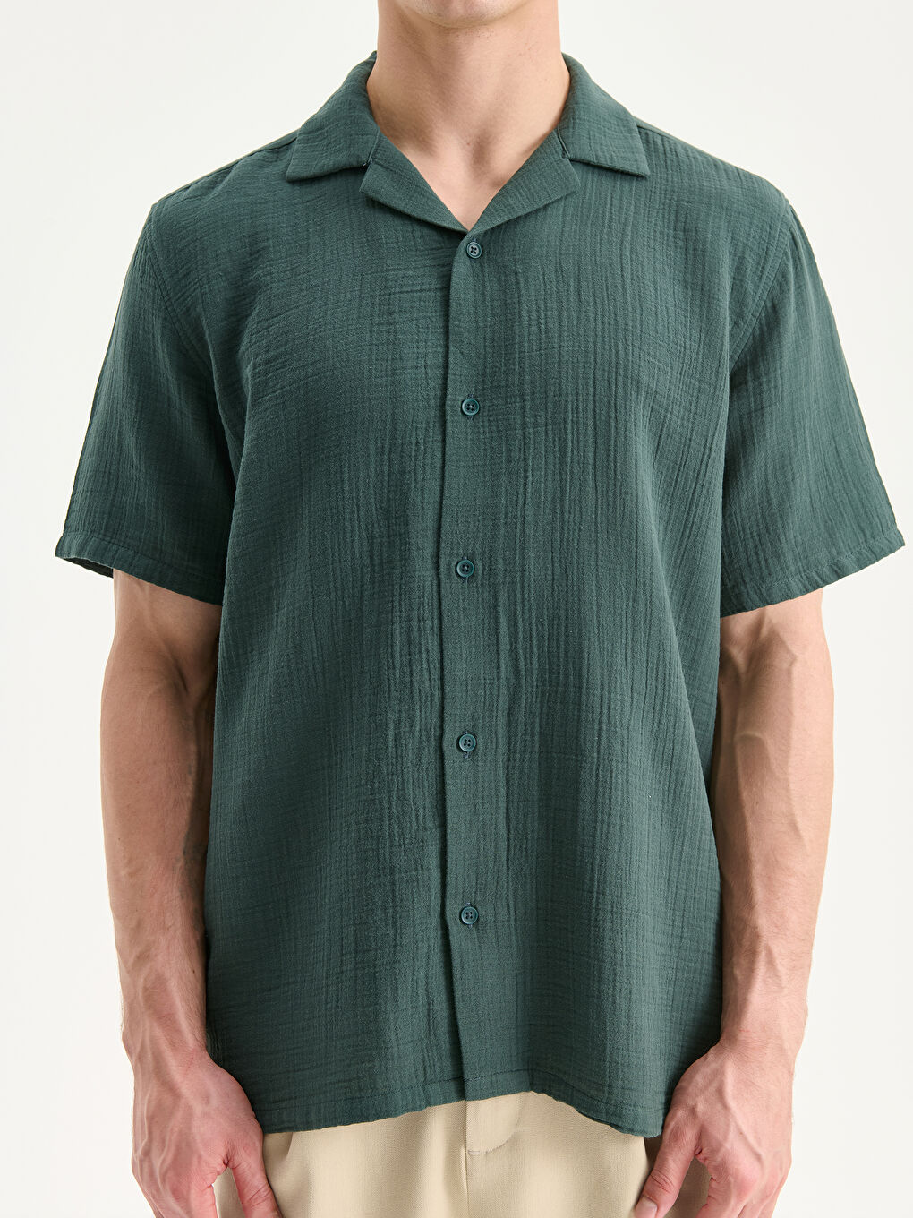 Yeşil Standart Fit Kısa Kollu Erkek Gömlek-2