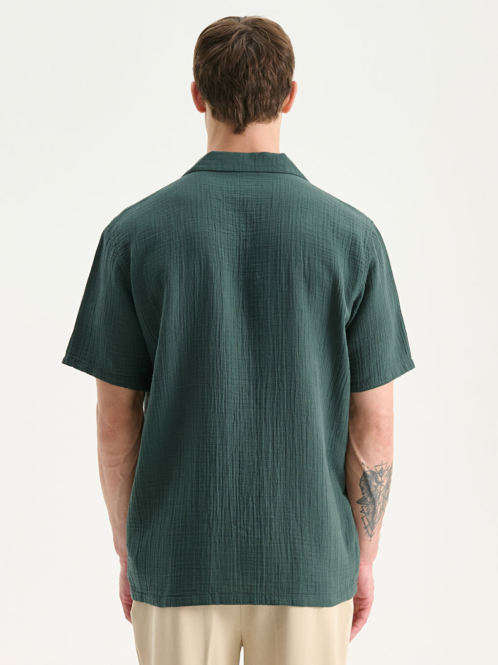 Yeşil Standart Fit Kısa Kollu Erkek Gömlek-3