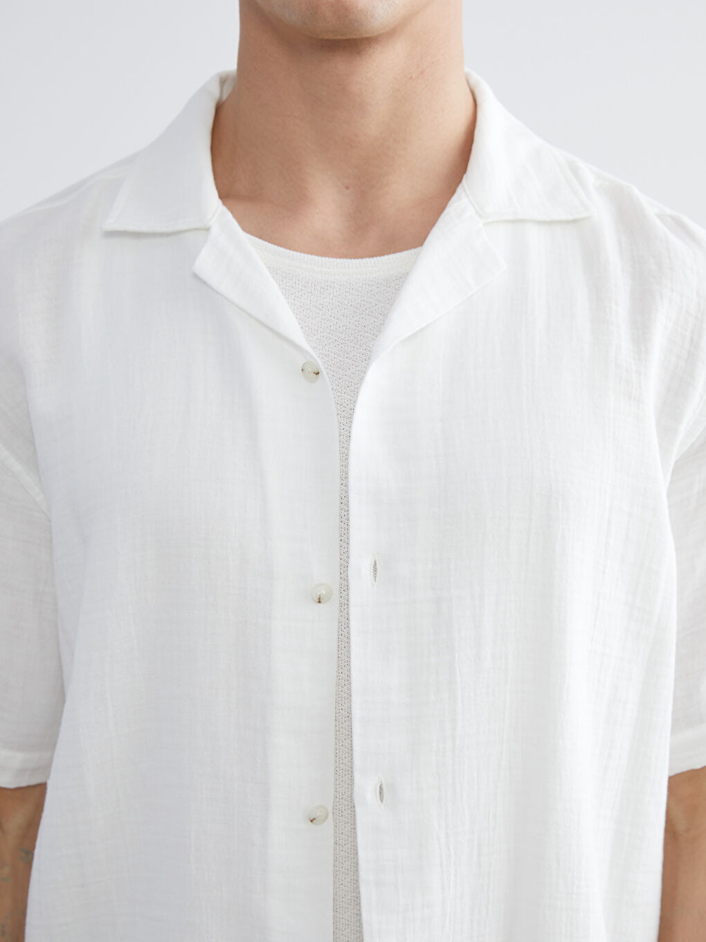 Ekru Standart Fit Kısa Kollu Erkek Gömlek-2