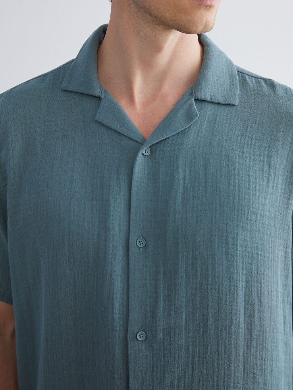 Petrol Standart Fit Kısa Kollu Erkek Gömlek-2