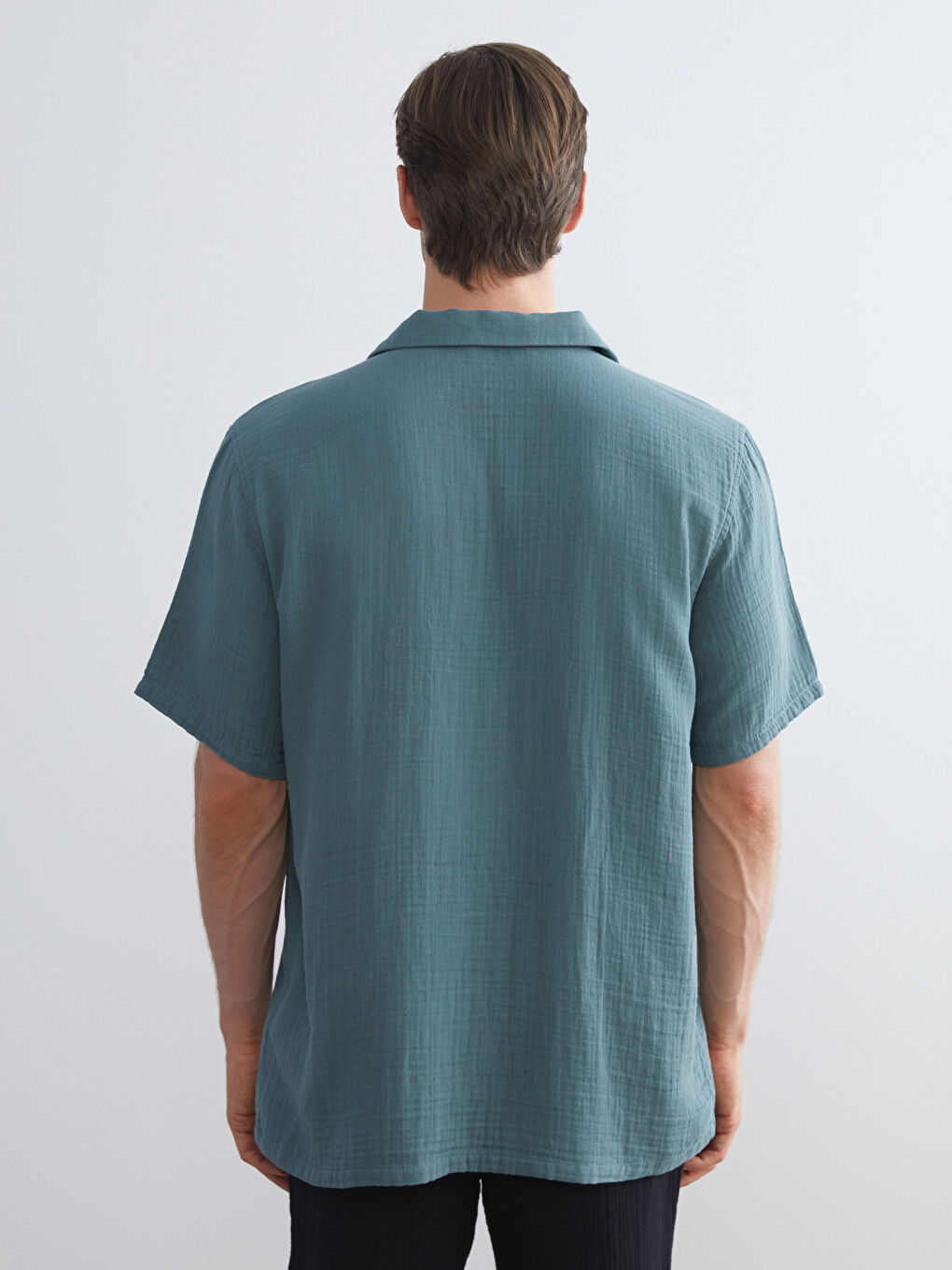 Petrol Standart Fit Kısa Kollu Erkek Gömlek-3