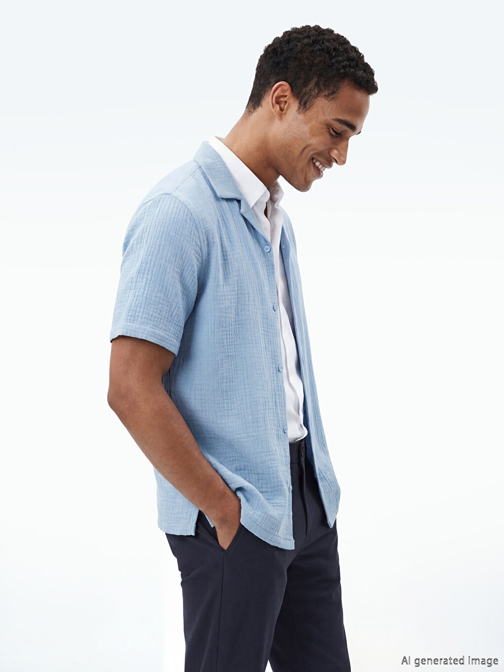 Mavi Standart Fit Kısa Kollu Erkek Gömlek