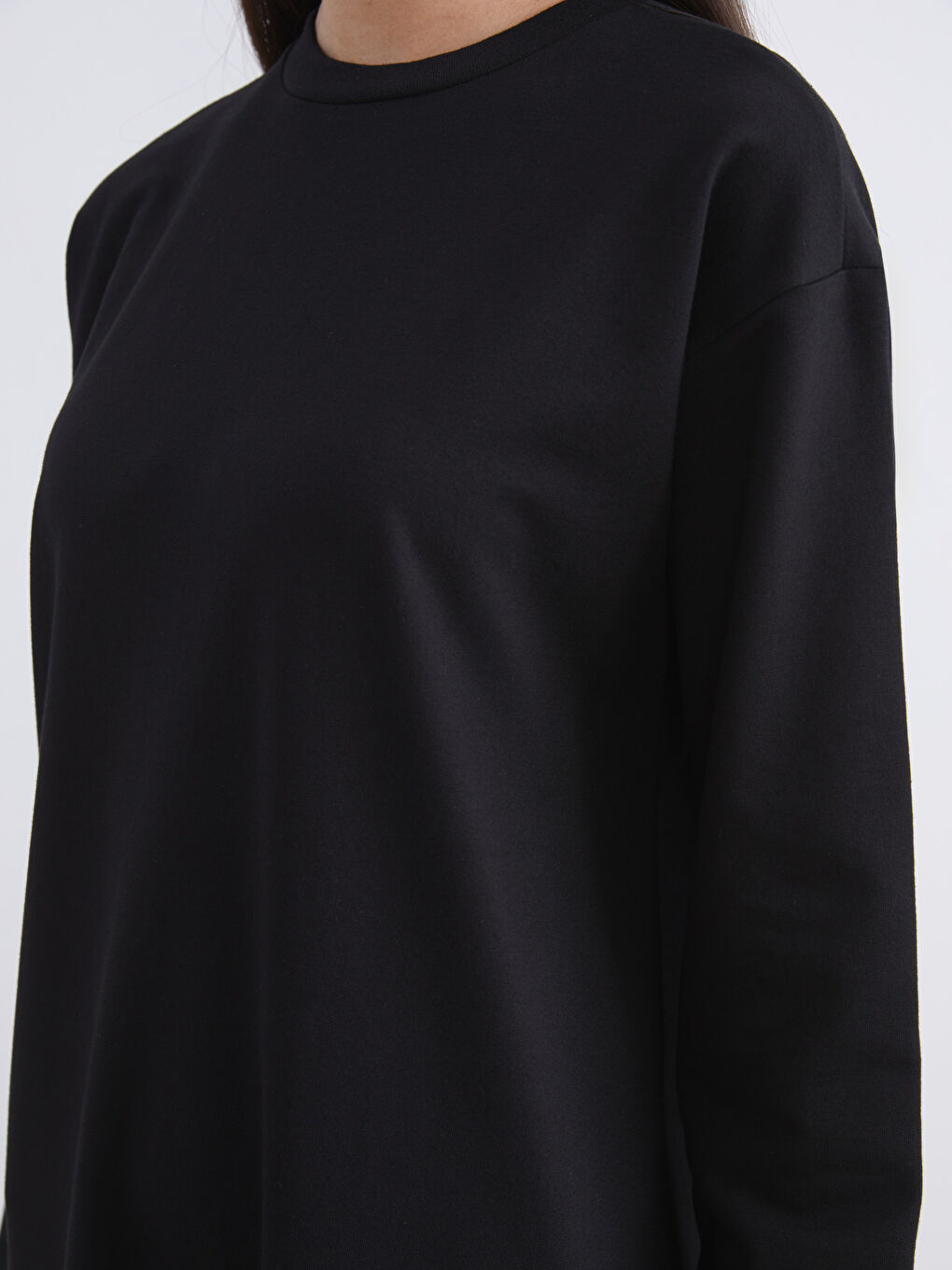 Siyah Bisiklet Yaka Sweatshirt Elbise-3