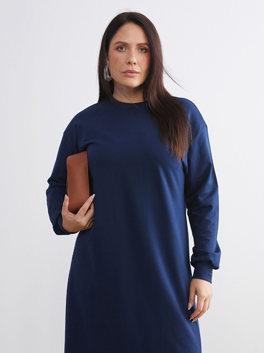 Lacivert Bisiklet Yaka Sweatshirt Elbise-5