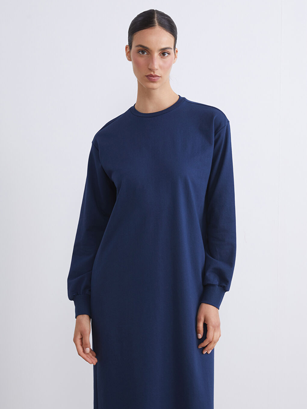 Lacivert Bisiklet Yaka Sweatshirt Elbise-2