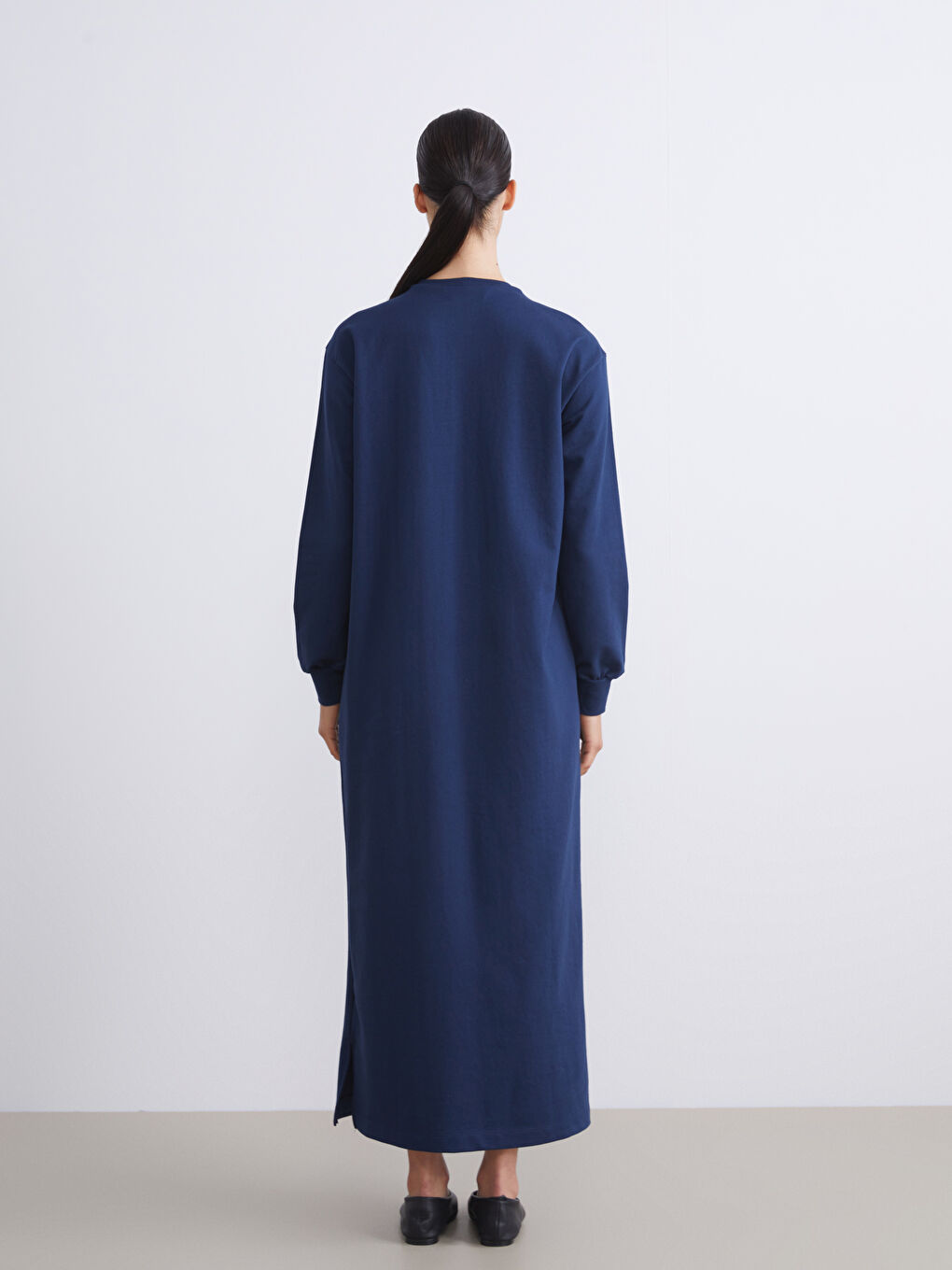 Lacivert Bisiklet Yaka Sweatshirt Elbise-4