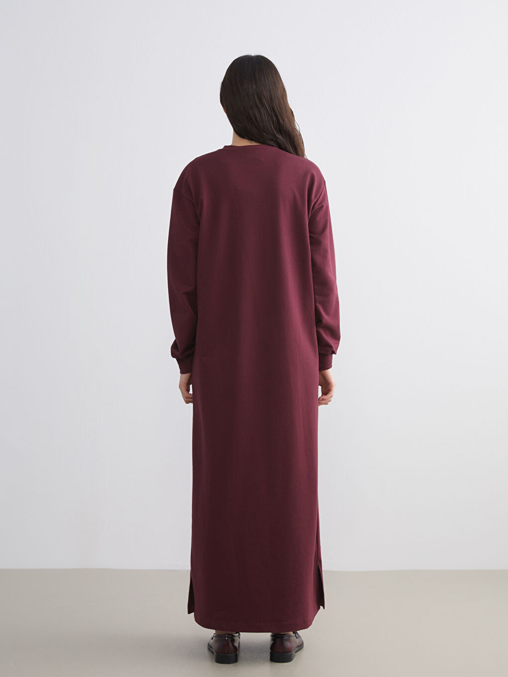 Bordo Bisiklet Yaka Sweatshirt Elbise-3