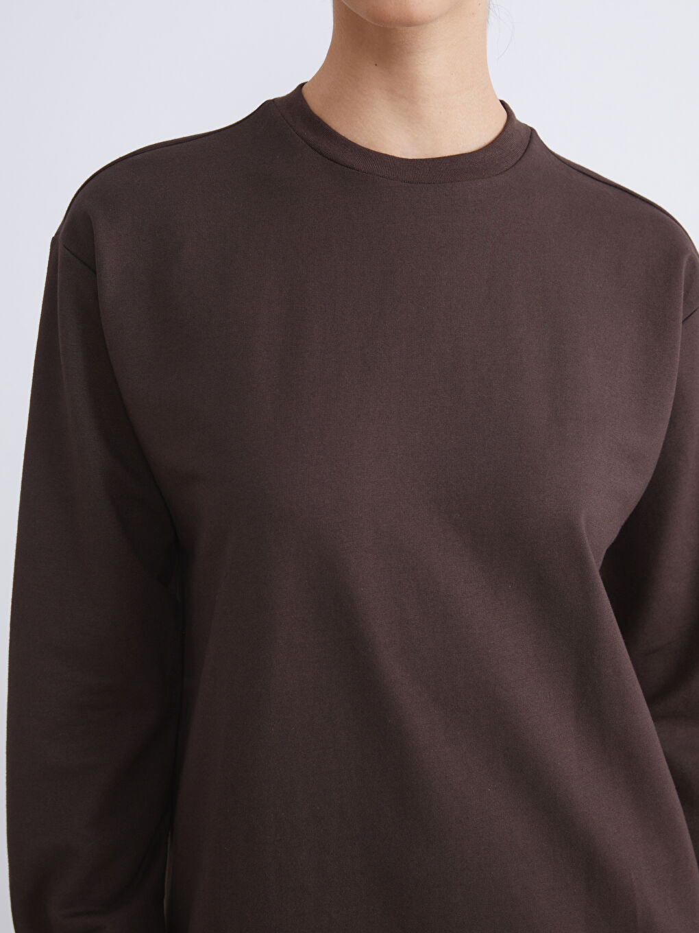 Kahverengi Bisiklet Yaka Sweatshirt Elbise-2