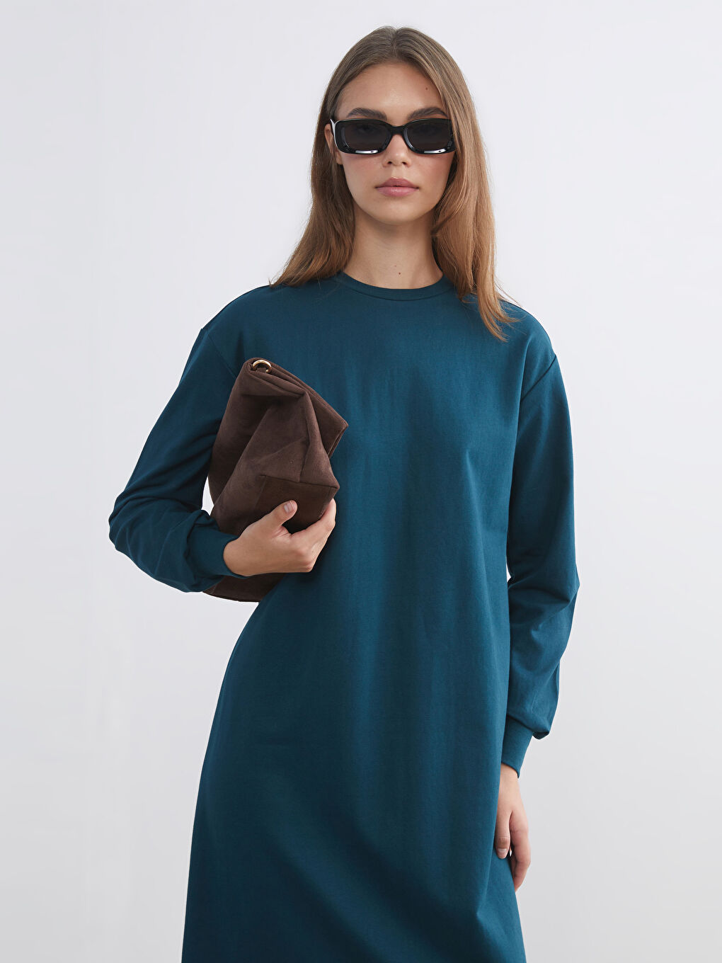 Petrol Bisiklet Yaka Sweatshirt Elbise