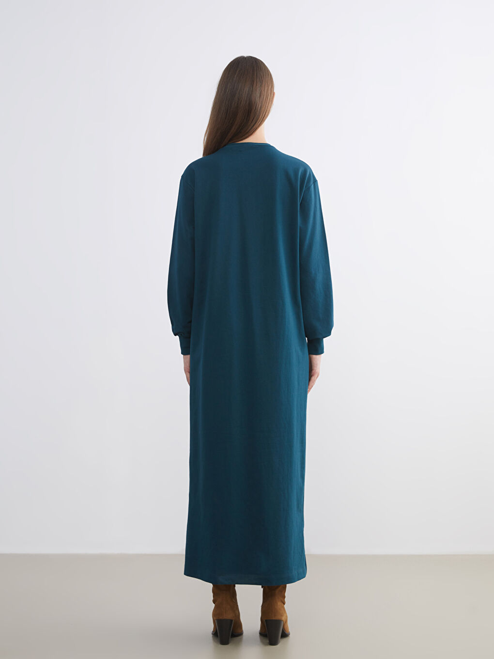 Petrol Bisiklet Yaka Sweatshirt Elbise-3