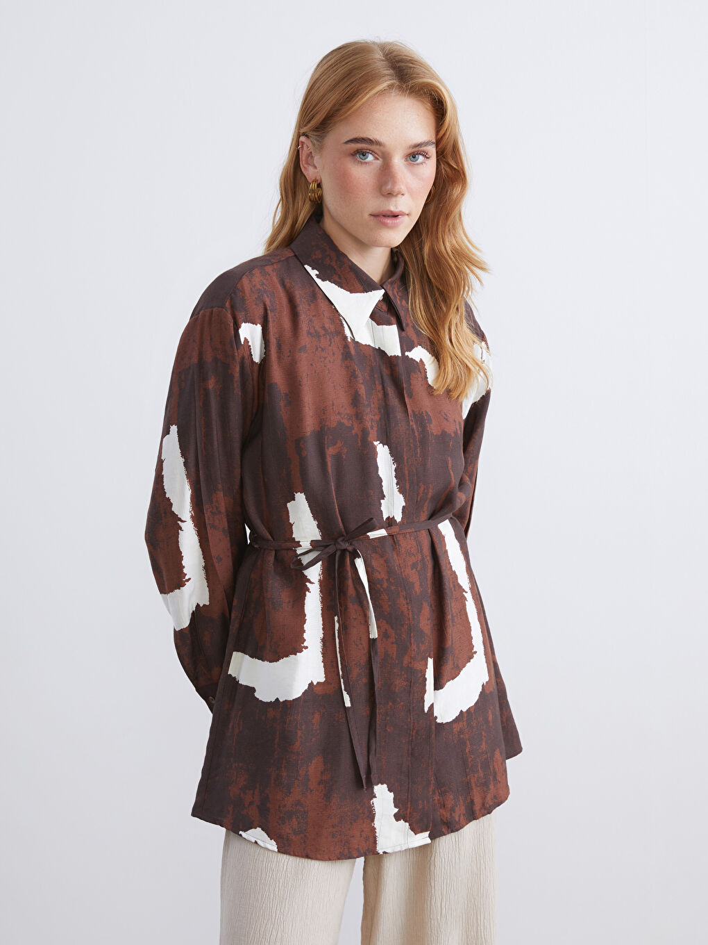 LCW Modest Woman BROWN Shirt Tunic -W5I483Z8-LQY