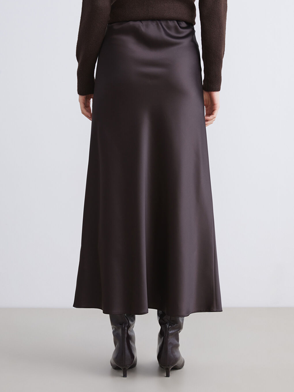 Kahverengi Dar Fit Saten Etek-7