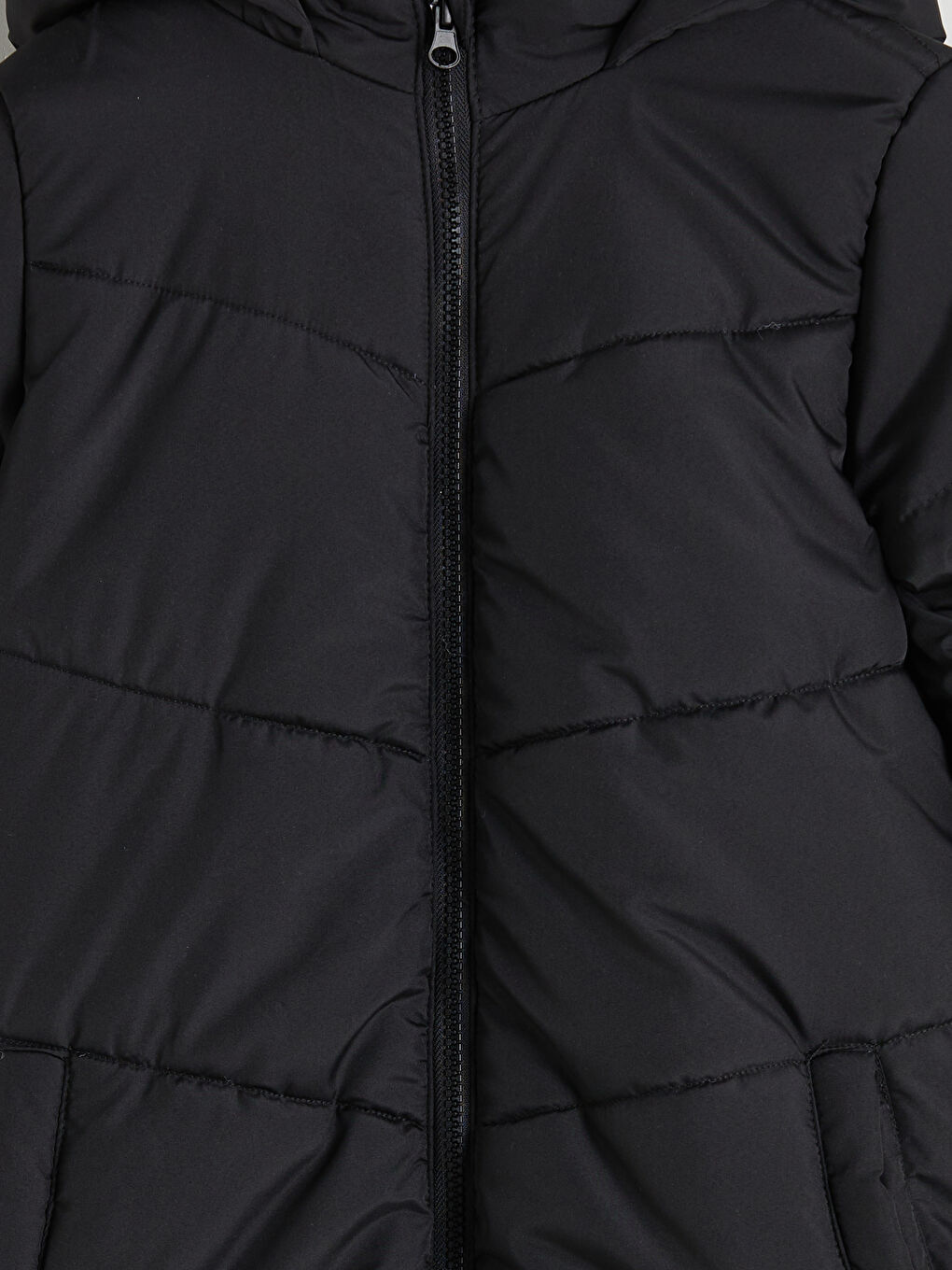 Siyah Kapüşonlu Kız Çocuk Mont-2