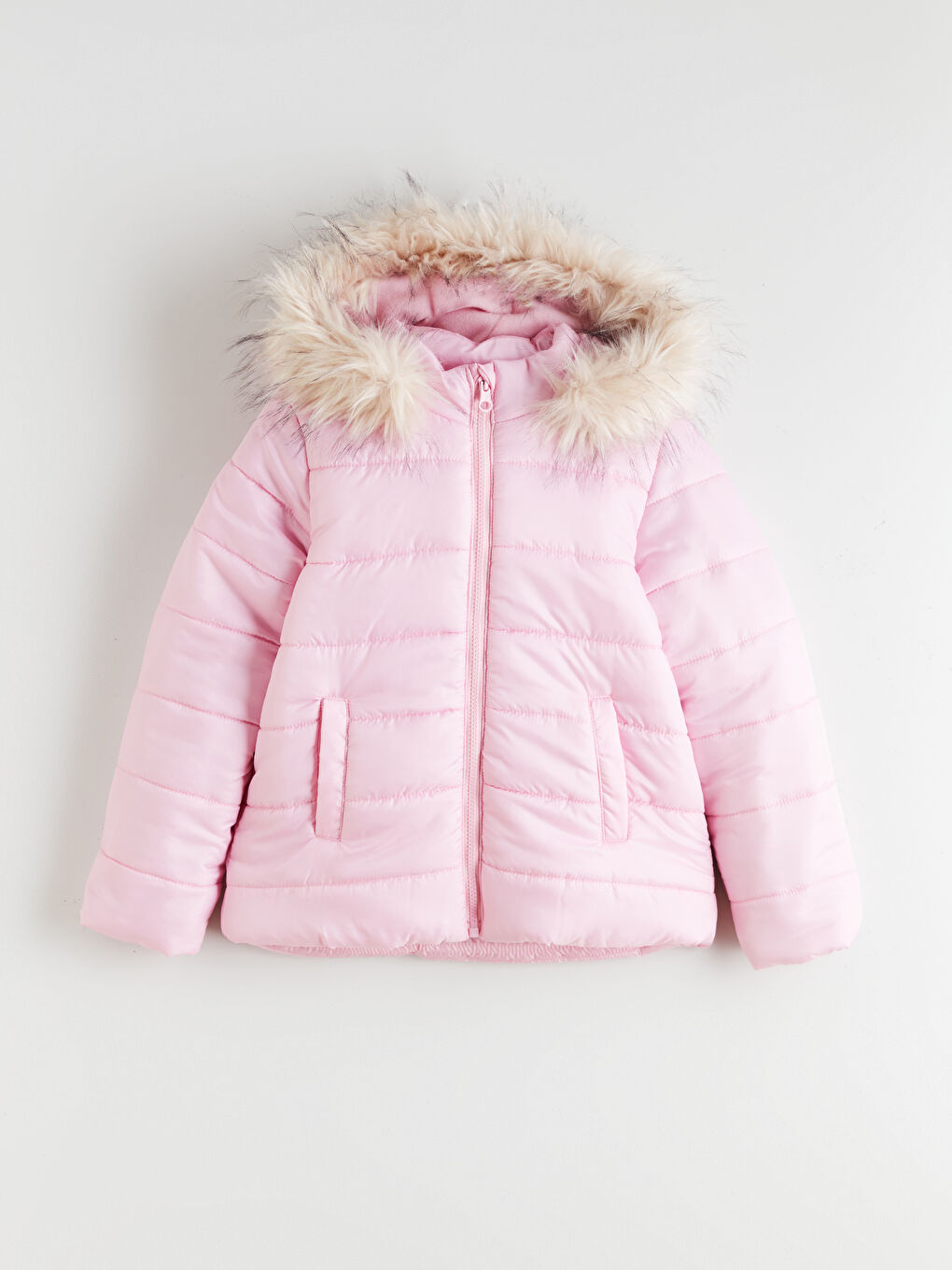 Pembe Kapüşonlu Kız Çocuk Şişme Mont