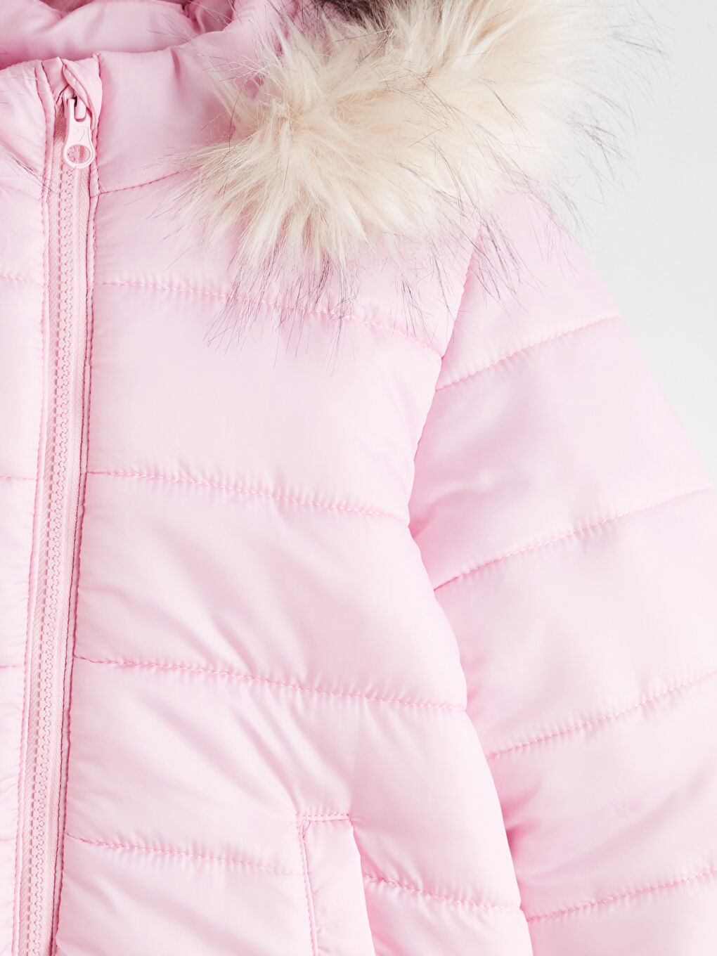 Pembe Kapüşonlu Kız Çocuk Şişme Mont-1