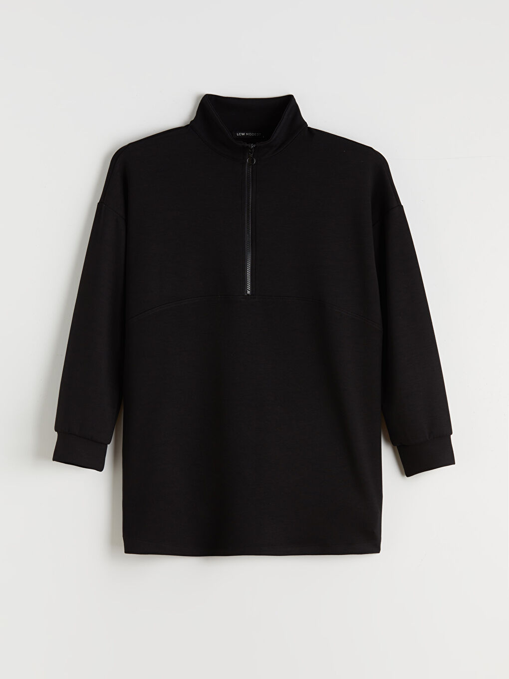 Siyah Dik Yaka Kadın Sweatshirt Tunik-4