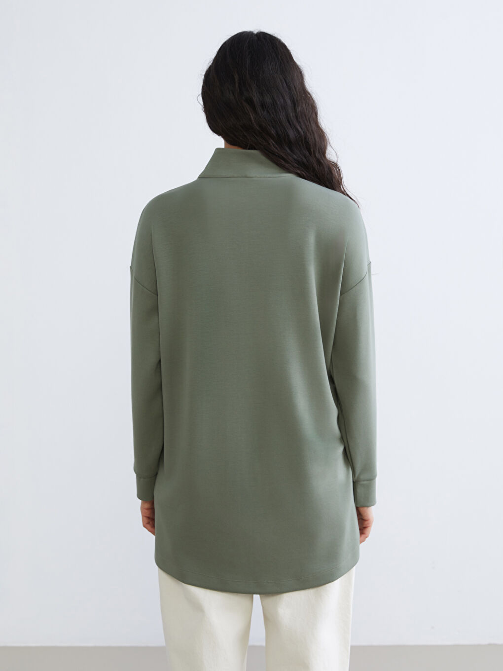 Haki Dik Yaka Kadın Sweatshirt Tunik-3