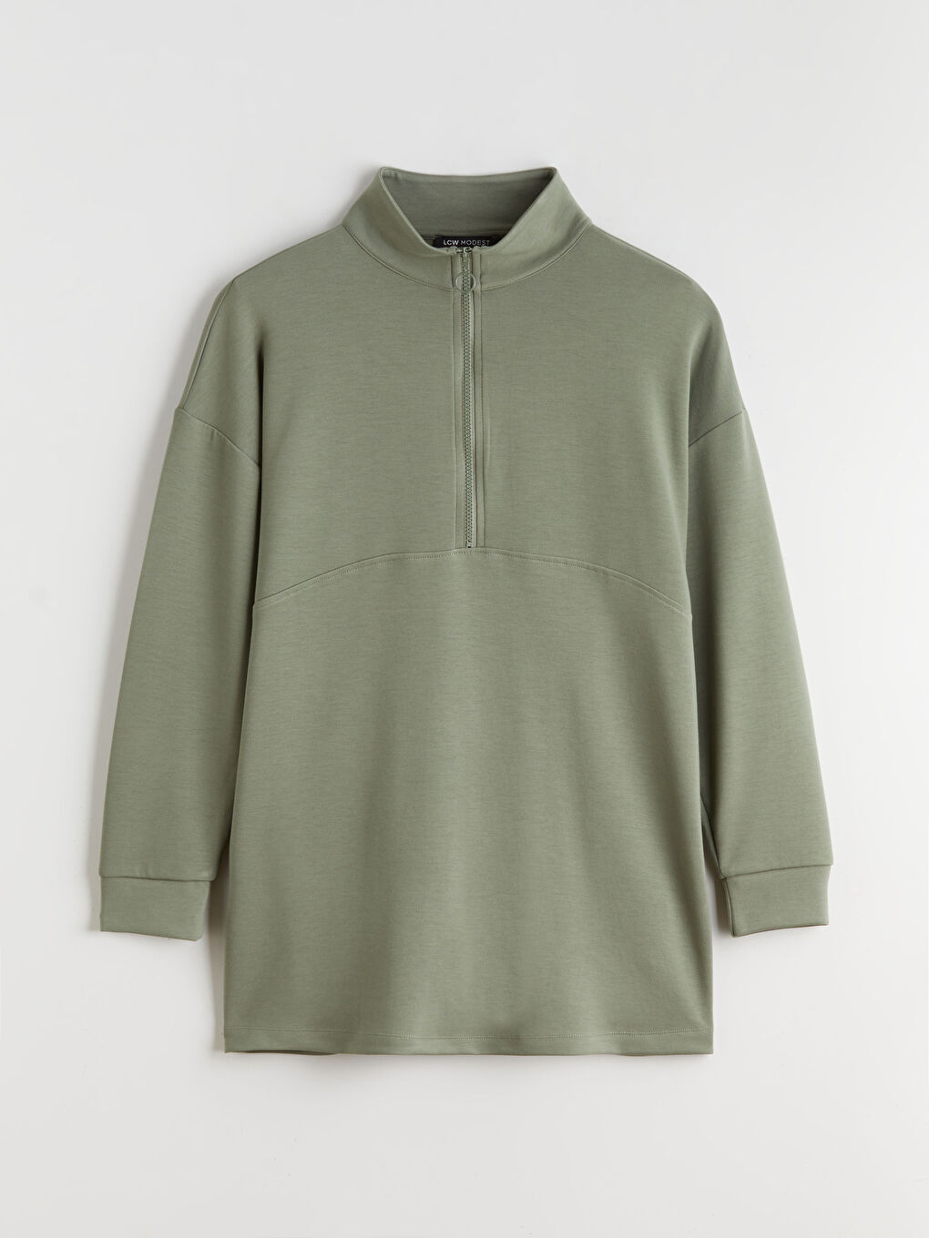 Haki Dik Yaka Kadın Sweatshirt Tunik-4