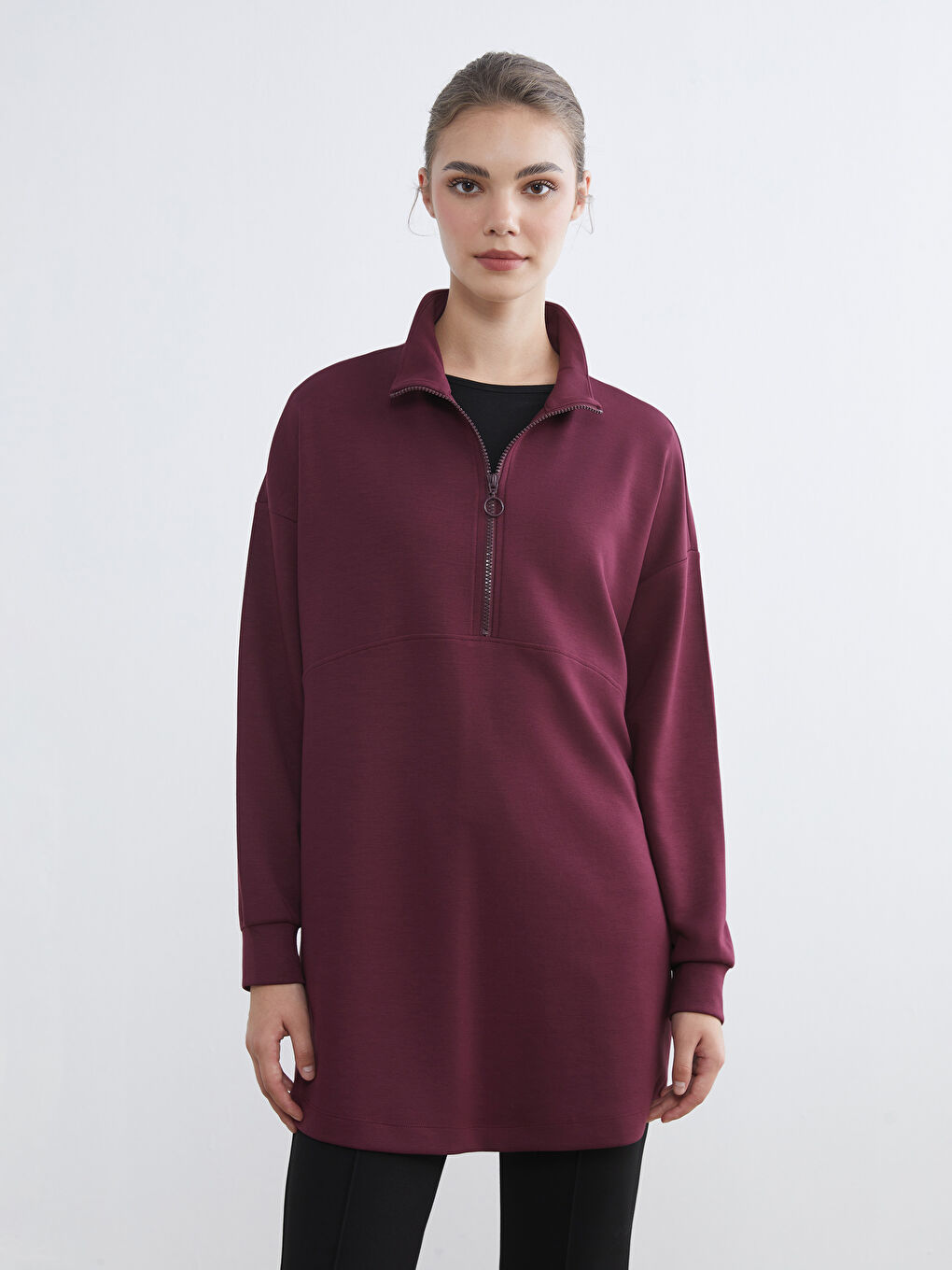 Mürdüm Dik Yaka Kadın Sweatshirt Tunik