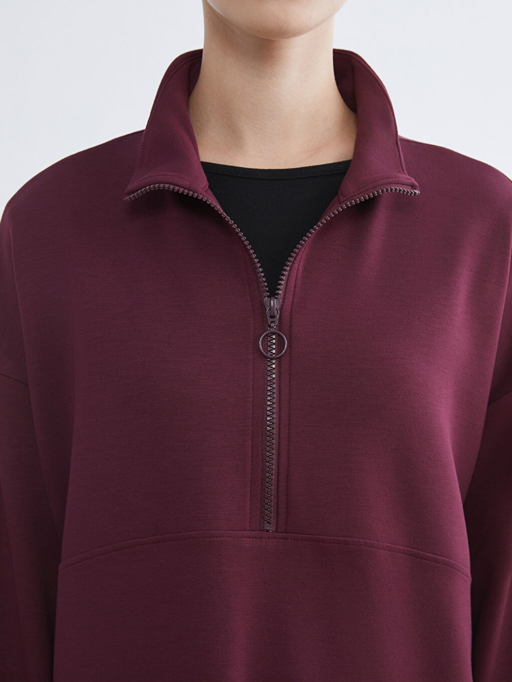 Mürdüm Dik Yaka Kadın Sweatshirt Tunik-2