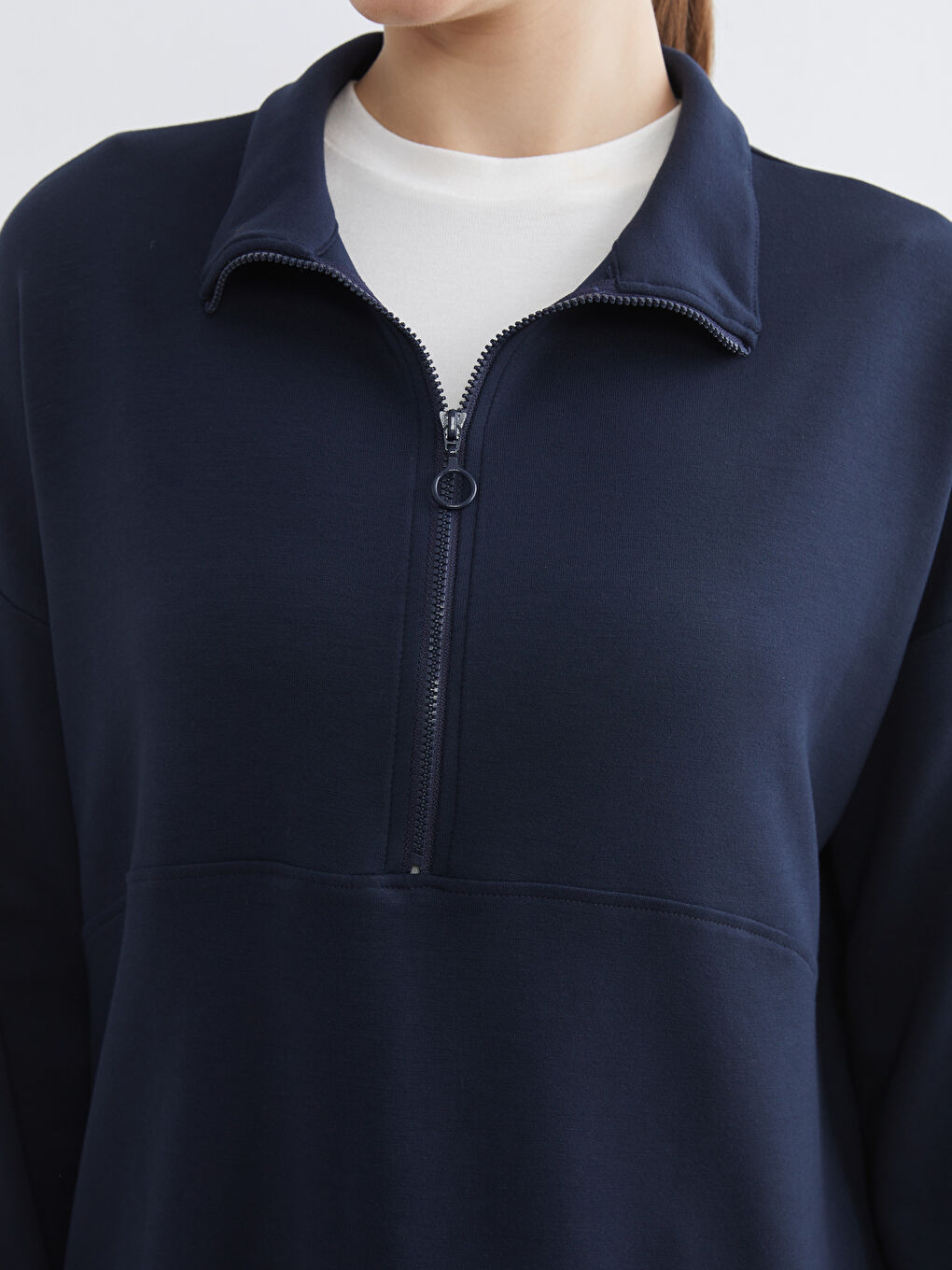 Lacivert Dik Yaka Kadın Sweatshirt Tunik-2