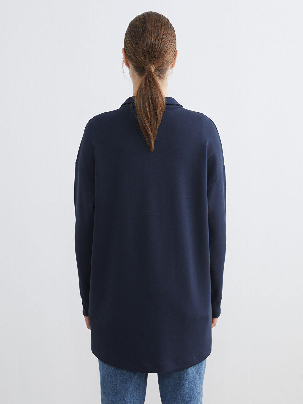 Lacivert Dik Yaka Kadın Sweatshirt Tunik-3