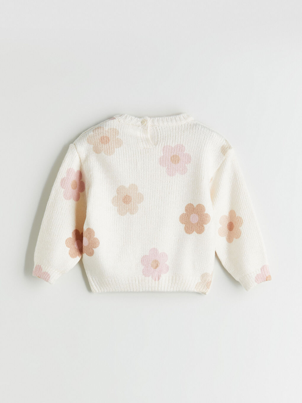Ekru Bisiklet Yaka Çiçekli Kız Çocuk Kazak-2
